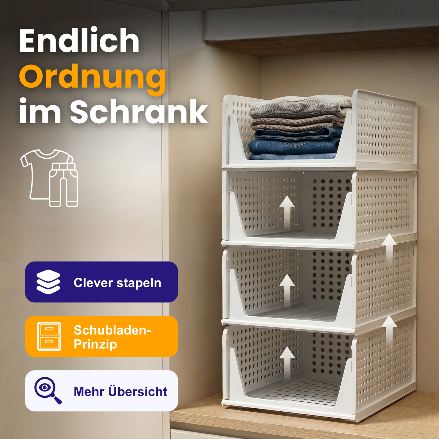 Stapelbare Kleiderschrank-Organizer Box – Mehr Ordnung im Kleiderschrank