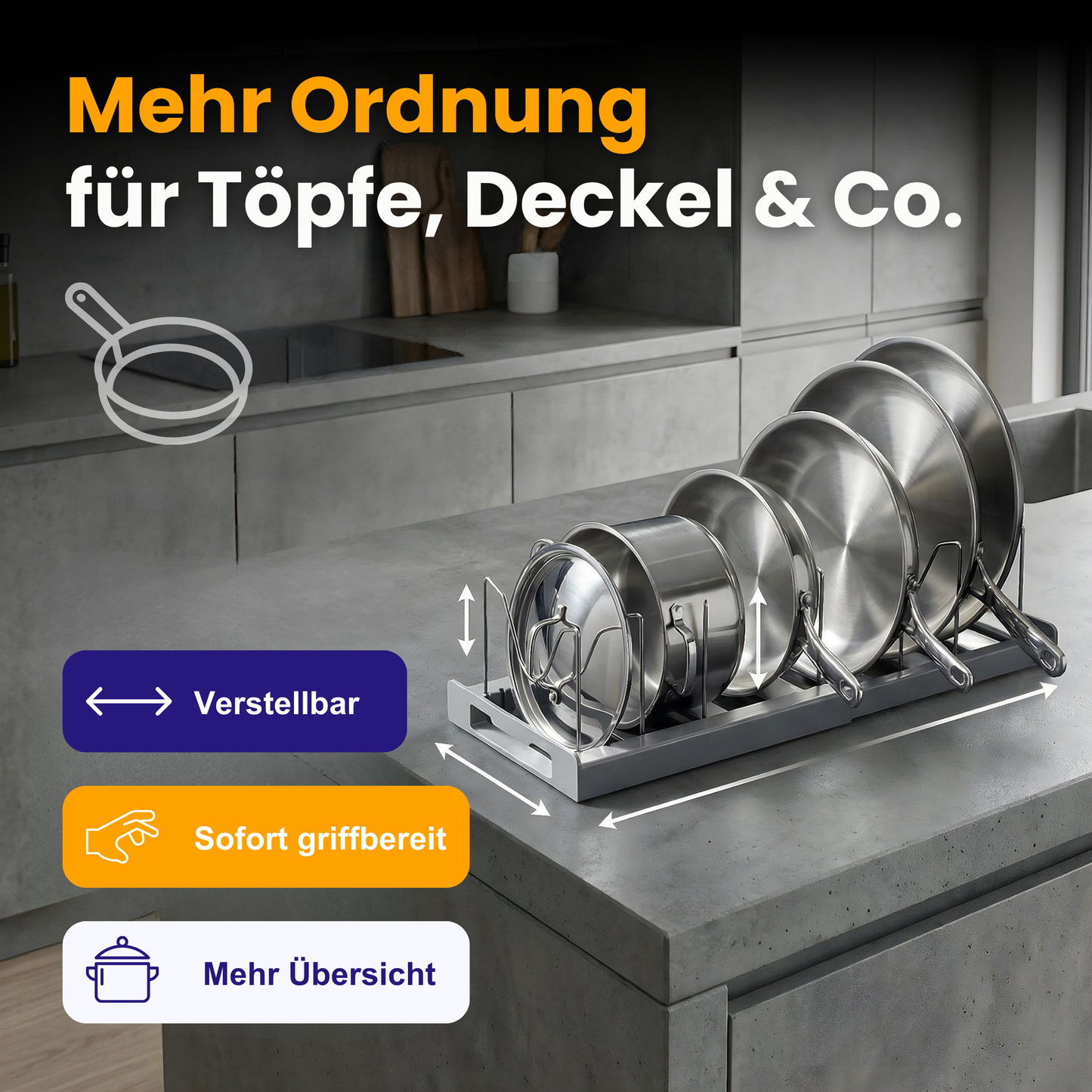 Verstellbarer Topf-Organizer für Küchenschränke – Ordnung für Töpfe & Deckel