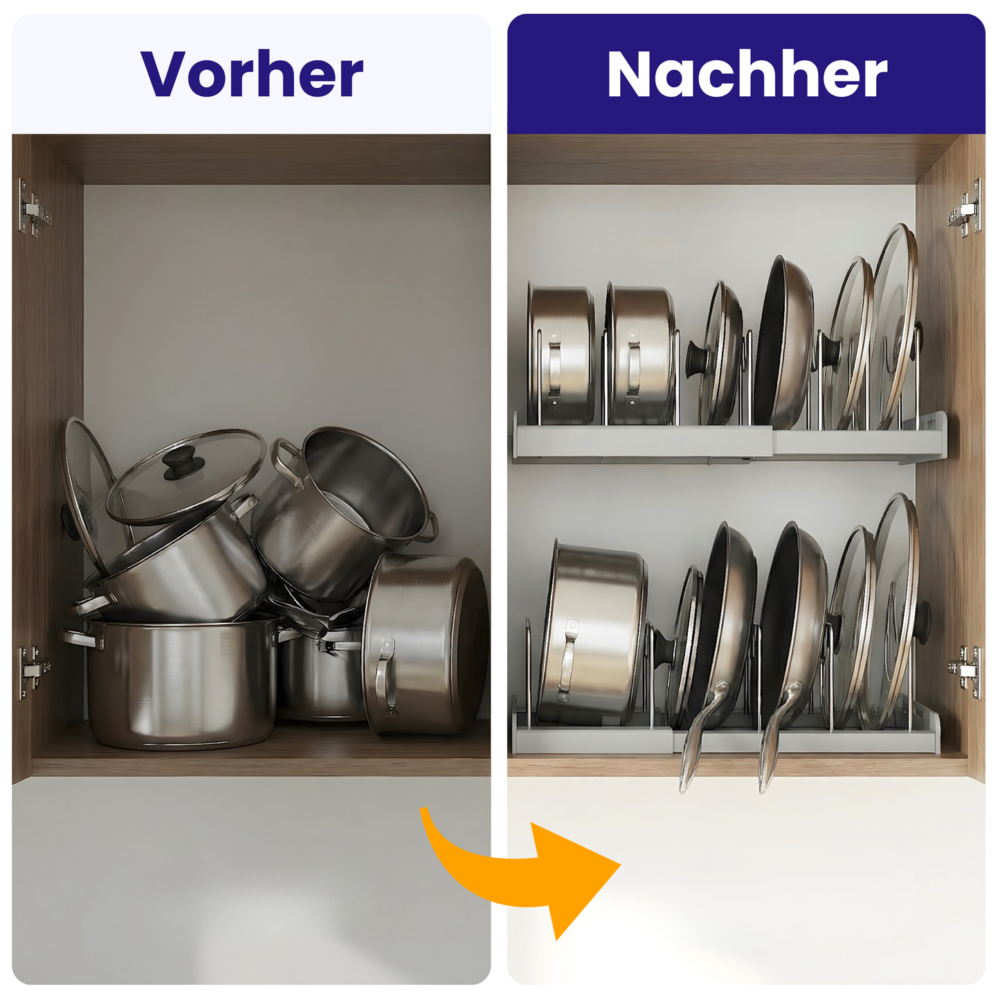 Verstellbarer Topf-Organizer für Küchenschränke – Ordnung für Töpfe & Deckel