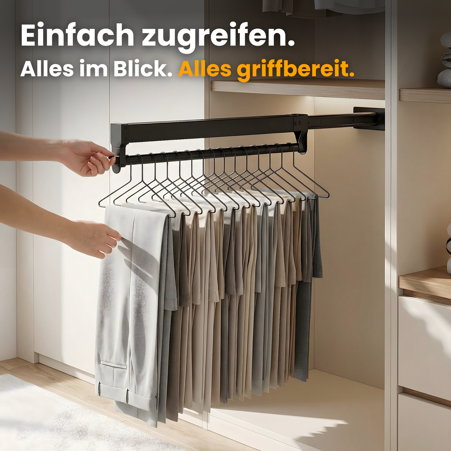 Ausziehbarer Hosenhalter für Kleiderschränke – Mehr Übersicht im Schrank