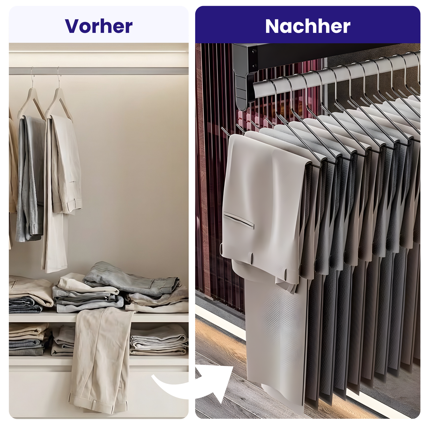 Ausziehbarer Hosenhalter für Kleiderschränke – Mehr Übersicht im Schrank